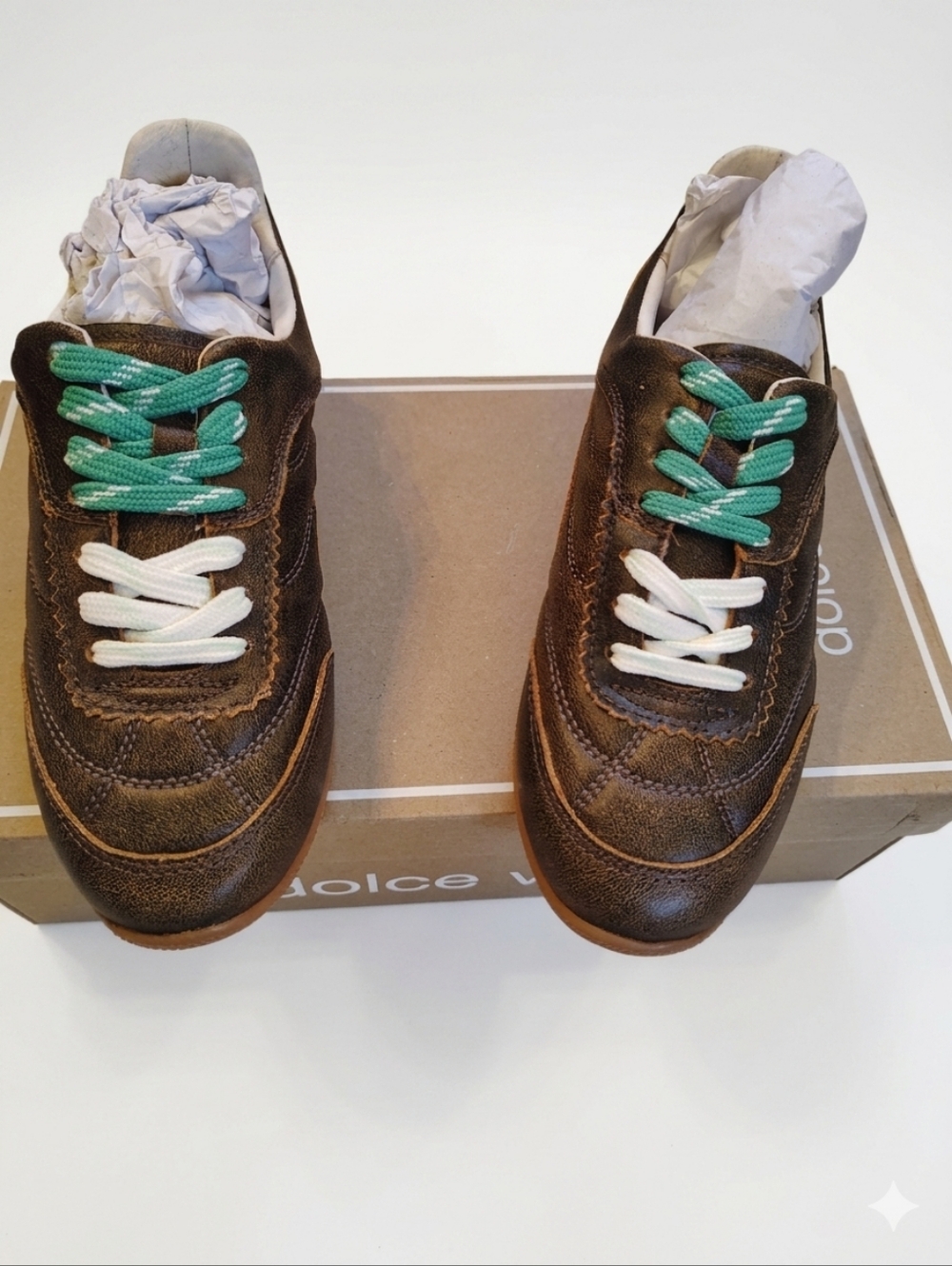 Dolce Vita Laini‎ Distressed Leather Sneakers - Size 6 Brown Teal